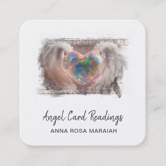 *~*スパークルオパールハートQRエンジェルウィングスAP78金ゴールド スクエア名刺 (正面)