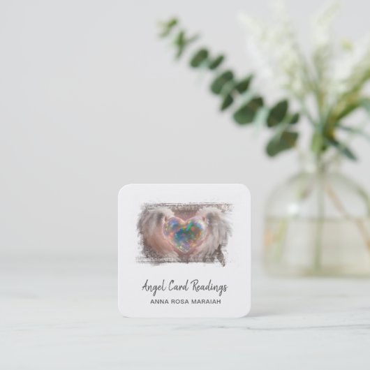 *~*スパークルオパールハートQRエンジェルウィングスAP78金ゴールド スクエア名刺 (スタンド正面)