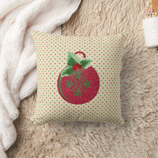 スパークルオーナメントと水玉模様ホリデイ クッション (ブランケット)