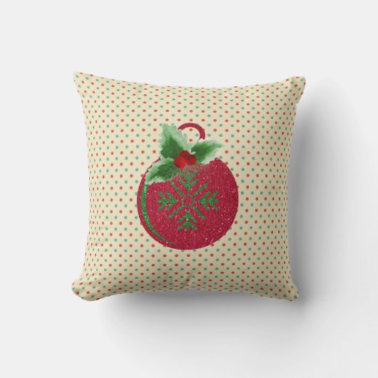 スパークルオーナメントと水玉模様ホリデイ クッション (正面)