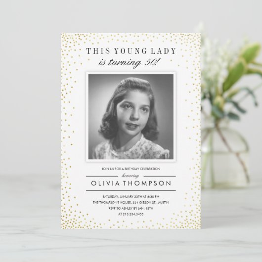 スパークルオールドフォトバースデーパーティ招待状 招待状 (スタンド正面)