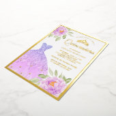 スパークルガウン薄紫パープルフローラキンセアニェラ金ゴールド 箔招待状 (回転した状態)