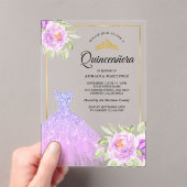 スパークルガウン薄紫パープルフローラ金ゴールドキンセアニェラ アクリル招待状 (インサイチュ (ポータブル))