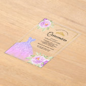 スパークルガウン薄紫パープルフローラ金ゴールドキンセアニェラ アクリル招待状 (レイダウン)