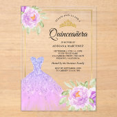 スパークルガウン薄紫パープルフローラ金ゴールドキンセアニェラ アクリル招待状 (正面)