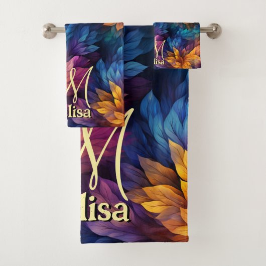 スパークルガーリーネイビーブルーパープル葉パープルズ バスタオルセット (インサイチュ)