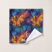 スパークルガーリーネイビーブルーパープル葉パープルズ バスタオルセット (ウォッシュタオル)