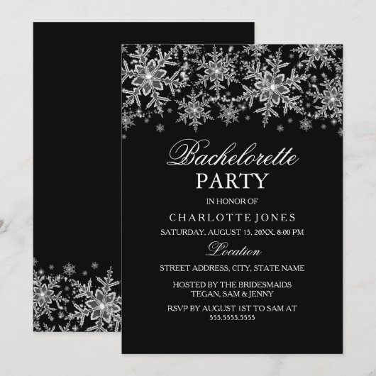 スパークルクリスタルスノーフレークバチェロレッテ 招待状 (正面/裏面)