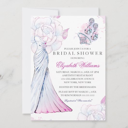 スパークルクリスタル結婚ズガウンブライダルシャワー招待状 招待状 (正面)