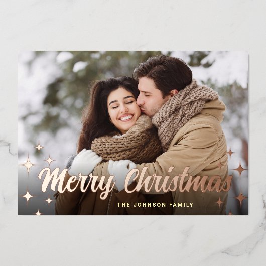 スパークルクリスマスフォトGREETINGバラ金ゴールド 箔シーズンカード (正面)