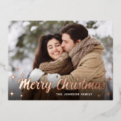 スパークルクリスマスフォトGREETINGバラ金ゴールド 箔シーズンポストカード (正面)