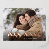 スパークルクリスマスフォトGREETINGバラ金ゴールド 箔シーズンポストカード (正面)