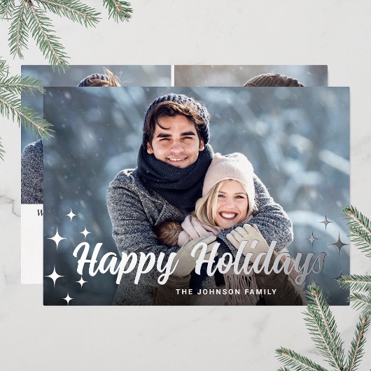 スパークルクリスマス3フォトグリーティングシルバー 箔シーズンカード