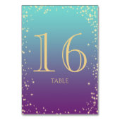スパークルグラデーションのティール(緑がかった色)と紫色のテーブル番号 テーブルナンバー (裏面)