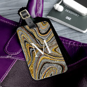 スパークルグラムグリッターガーリー大理石アートグレー金ゴールドルー ラゲッジタグ