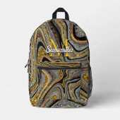 スパークルグラムグリッターガーリー大理石アートグレー金ゴールド プリントバックパック (正面)