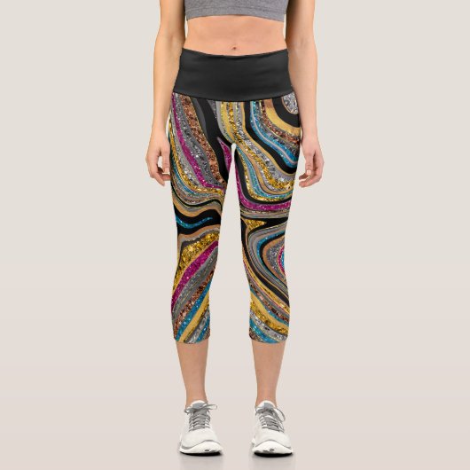 スパークルグラムグリッターガーリー大理石アートグレー カプリレギンス (正面)