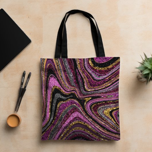 スパークルグラムグリッターガーリー大理石アートピンク トートバッグ