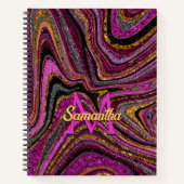 スパークルグラムグリッターガーリー大理石アートピンク ノートブック (正面)