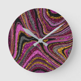 スパークルグラムグリッターガーリー大理石アートピンク ラウンド壁時計