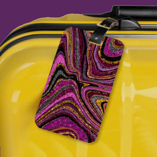 スパークルグラムグリッターガーリー大理石アートピンク ラゲッジタグ