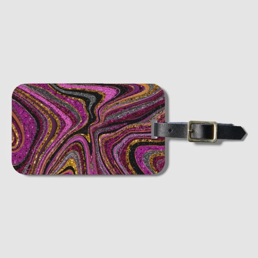 スパークルグラムグリッターガーリー大理石アートピンク ラゲッジタグ (正面横)