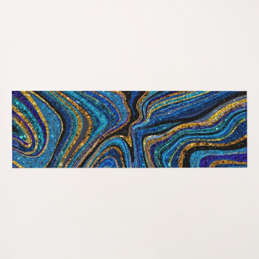 スパークルグラムグリッターガーリー大理石アートブルーヨガマ ヨガマット (裏面(横))