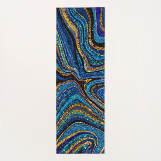 スパークルグラムグリッターガーリー大理石アートブルーヨガマ ヨガマット (裏面)