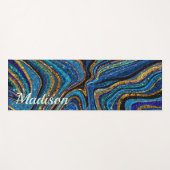 スパークルグラムグリッターガーリー大理石アートブルーヨガマ ヨガマット (正面(横))