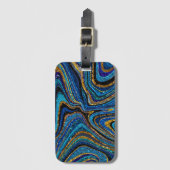 スパークルグラムグリッターガーリー大理石アートブルー ラゲッジタグ (正面縦)