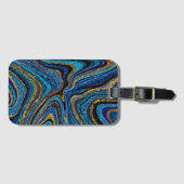 スパークルグラムグリッターガーリー大理石アートブルー ラゲッジタグ (正面横)
