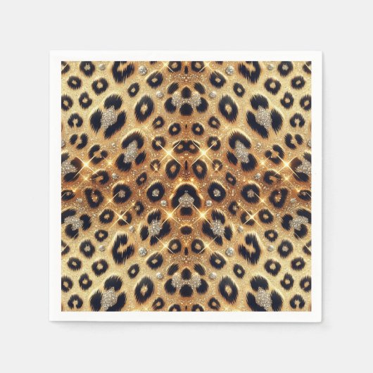 スパークルグラム金ゴールドブラックヒョウcheetahプリント スタンダードカクテルナプキン (正面)