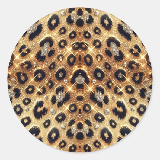 スパークルグラム金ゴールドブラックヒョウcheetahプリント ラウンドシール (正面)