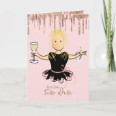 スパークルグリッターエレガントおもしろい女の子らしワイン誕生日 カード (正面)