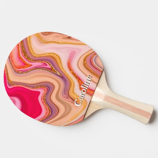 スパークルグリッターガーリーマーブルアートピンク金ゴールドカスタム 卓球ラケット (横)