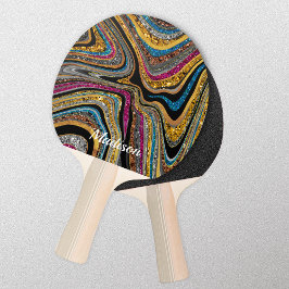 スパークルグリッターガーリー大理石アートグレーピンポンパ 卓球ラケット