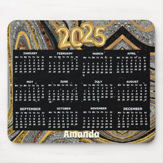 スパークルグリッターガーリー大理石アートグレー金ゴールド2025 マウスパッド (正面)