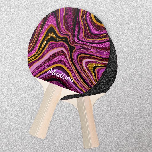 スパークルグリッターガーリー大理石アートピンク 卓球ラケット