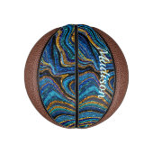 スパークルグリッターガーリー大理石アートブルーピックボール ミニバスケットボール (縦)