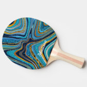 スパークルグリッターガーリー大理石アートブルー 卓球ラケット (横)