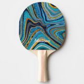 スパークルグリッターガーリー大理石アートブルー 卓球ラケット (正面)