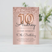 スパークルグリッターバラ金ゴールドバルーン10誕生日 招待状 (スタンド正面)