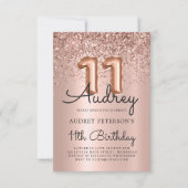 スパークルグリッターバラ金ゴールドバルーン11誕生日 招待状 (正面)