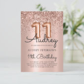 スパークルグリッターバラ金ゴールドバルーン11誕生日 招待状 (スタンド正面)