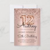 スパークルグリッターバラ金ゴールドバルーン12誕生日 招待状 (正面)