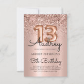 スパークルグリッターバラ金ゴールドバルーン13誕生日 招待状 (正面)
