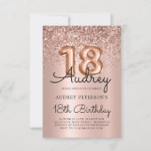 スパークルグリッターバラ金ゴールドバルーン18誕生日 招待状 (正面)
