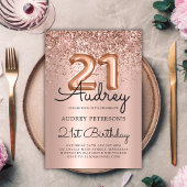 スパークルグリッターバラ金ゴールドバルーン21st誕生日 招待状