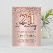 スパークルグリッターバラ金ゴールドバルーン21st誕生日 招待状 (スタンド正面)