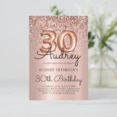 スパークルグリッターバラ金ゴールドバルーン30th誕生日 招待状 (スタンド正面)